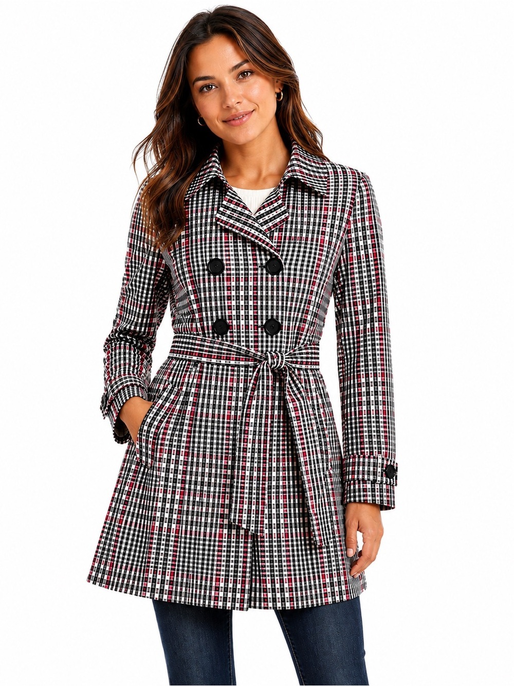 Banana Republic Women’s S Plaid Trench Coat Belted Cotton Double Breasted - Picture 2 of 10